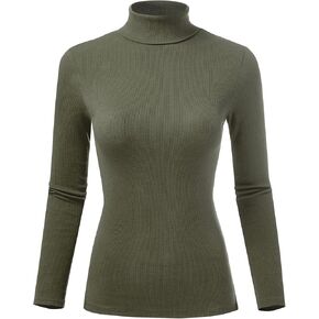 Women's Ribbed Tultleneck Long Sleeve Pullover Top