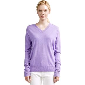 Women's 100% Pure Cashmere Sweater Solid Color V Neck Drop Shoulder Long Sleeve Pullover