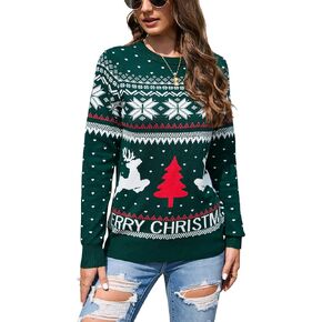 MISSKY Women's Long Sleeve Ugly Christmas Sweater Reindeer Knit Pullover Tops