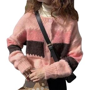 Women Knit Cropped Cardigan Sweater Button Down V Neck Crop Pullover Top Fall Winter Cable Knitwear