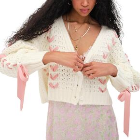 Women Knit Cropped Cardigan Sweater Button Down V Neck Crop Pullover Top Fall Winter Cable Knitwear