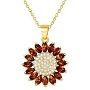 Nature White Topaz Sunflower Necklace for Women, 18K Gold Plated Sterling Silver Flower Pendant Necklace You Are My Sunshine Anniversary Mother's Day Jewelry Gifts for Her, 18"-20"