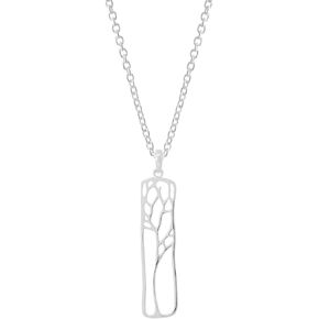Boma Jewelry Sterling Silver Rectangle Tree Silhouette Pendant Necklace, 20 Inches