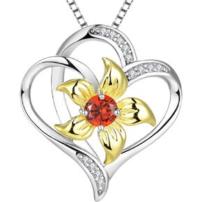 YL Women's Heart Necklace Sterling Silver Lily Flower Love Pendant Gemstones Jewelry