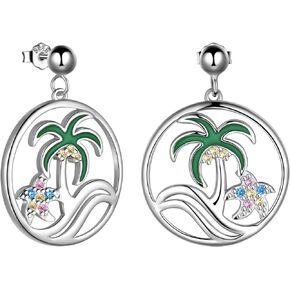 Ocean Beach Summer Necklace 925 Sterling Silver Fine Jewelry Palm Tree Necklace Dangle Earrings Ocean Wave Starfish Necklace Dolphin Seahorse Necklace Lemon Jewelry Gifts Graduation Gifts for Her Girls