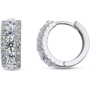 BERRICLE Sterling Silver 5-Stone Cubic Zirconia CZ Small Fashion Anniversary Hoop Huggie Earrings for Women, Rhodium Plated 0.53"