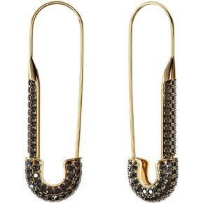 Lova Jewelry Dainty Cubic Zirconia Safety Pin Huggie Hoop Earrings - Hypoallergenic Golden tone Stud Post with Pave Crystal - Fashion Hoops Jewelry for Women and Girls