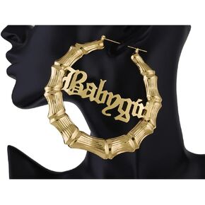 Large Bamboo Hoop Earrings Old English Font Babygirl Letter Earrings Hip-Pop Style Fashion Party Accessory