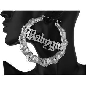 Large Bamboo Hoop Earrings Old English Font Babygirl Letter Earrings Hip-Pop Style Fashion Party Accessory