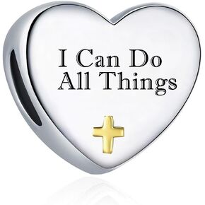 DWJSu Religious Cross Charm Fits Pandora Bracelets Necklace Gold Plated Heart Bead with God All Things are Possible Jewelry for Woman Girl