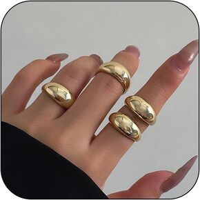 Harry and Henry Chunky Gold Rings for Women Non Tarnish Adjustable Thick Bold Dome Rings Gold Statement Rings Minimalist Jewelry Stackable Rings for Women