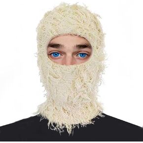 Distressed Balaclava Ski Mask, Knitted Full Face Mask for Men/Women