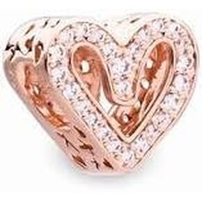 Rose Gold Sterling Silver CZ Clear Sparkling Freehand HeartBead charm Fits Pandora and European style Bracelets