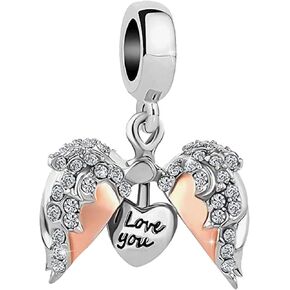 Angel Wings I Love You Rose Gold Openable Heart Dangle Charms Compatible with Pandora Bracelet Necklace Birthday Jewelry Gifts for Women