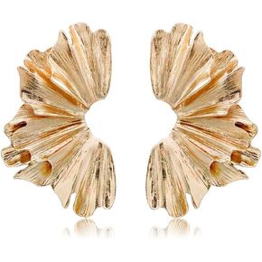 Statement Gold Flower Earrings Sculptural Exaggerated Flower Floral Earrings Large Metal Flower Drop Earrings Hypoallergenic Stylish Flower Statement Earring Jewelry for Women Teen Girls