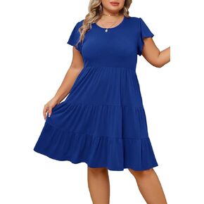 Younrui Plus Size Summer Dress for Women Ruffle Sleeve Tiered Flowy Casual Aline Babydoll Sundresses with Pockets