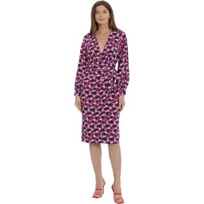 Maggy London Women's Wrap Tie Midi, Long Sleeve Tuxedo Dress Wear to Work