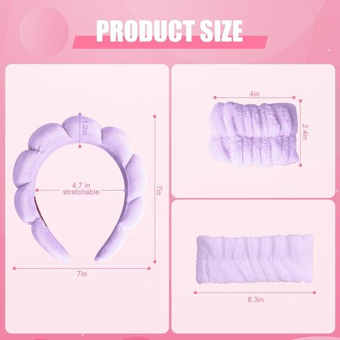 مجموعة Hroevc مكونة من 3 قطع من عصابة رأس وسوار معصم لغسل الوجه، وعصابة رأس منتفخة لمكياج الوجه من قماش تيري للنساء (أسود) in Kuwait