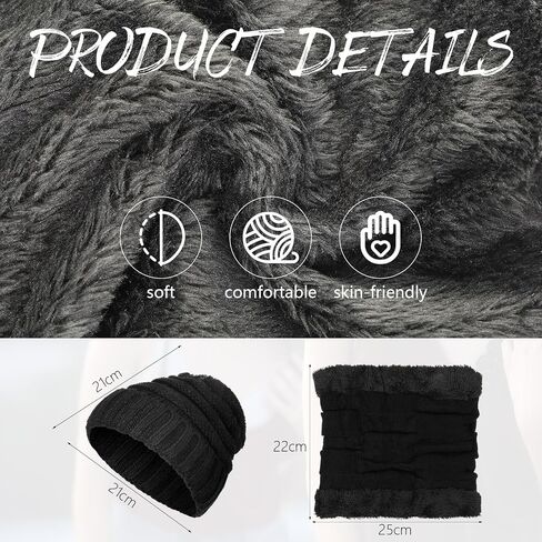 Suhine 24 Pcs Winter Beanie Hat Scarf Set 12 Ski Skull Knit Hat 12 Thick Fleece Lined Neck Warmer for Men Women Cold Weather (Black), As Shown in the Picture, One Size in Saudi Arabia