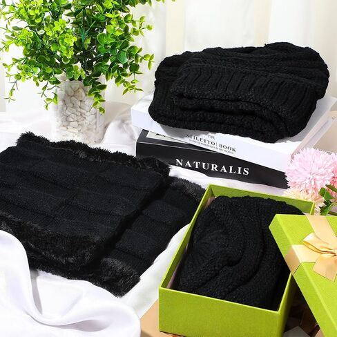 Suhine 24 Pcs Winter Beanie Hat Scarf Set 12 Ski Skull Knit Hat 12 Thick Fleece Lined Neck Warmer for Men Women Cold Weather (Black), As Shown in the Picture, One Size in Saudi Arabia