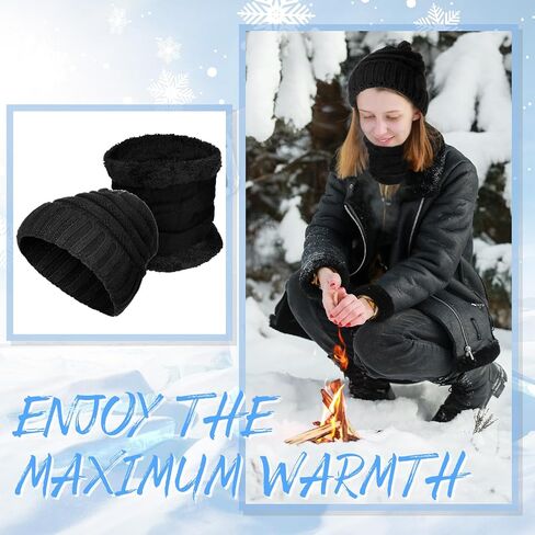 Suhine 24 Pcs Winter Beanie Hat Scarf Set 12 Ski Skull Knit Hat 12 Thick Fleece Lined Neck Warmer for Men Women Cold Weather (Black), As Shown in the Picture, One Size in Saudi Arabia
