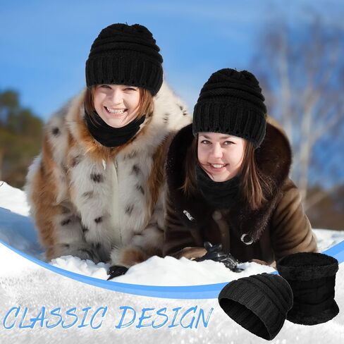 Suhine 24 Pcs Winter Beanie Hat Scarf Set 12 Ski Skull Knit Hat 12 Thick Fleece Lined Neck Warmer for Men Women Cold Weather (Black), As Shown in the Picture, One Size in Saudi Arabia