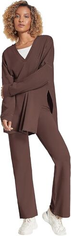 GTLIAE Womens 2 Piece Outfit Oversized Workout Set Reversible Long Sleeve Top Flared Legging Lounge Set Tracksuit in Saudi Arabia