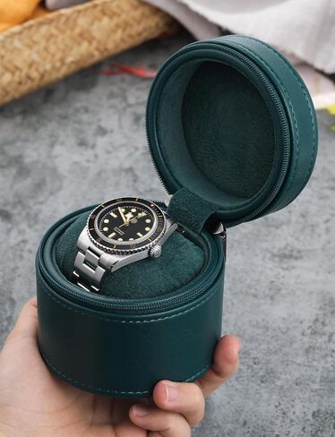 حافظة ساعة سفر جلدية من سان مارتن، صندوق تخزين ساعة واحد، منظم ساعة اسطواني بسحاب قابل للحمل لساعات المعصم والساعات الذكية in Kuwait