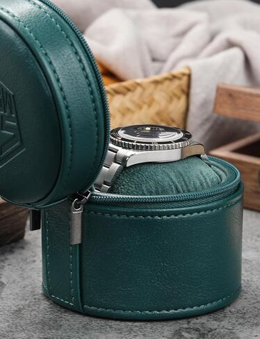 حافظة ساعة سفر جلدية من سان مارتن، صندوق تخزين ساعة واحد، منظم ساعة اسطواني بسحاب قابل للحمل لساعات المعصم والساعات الذكية in Kuwait