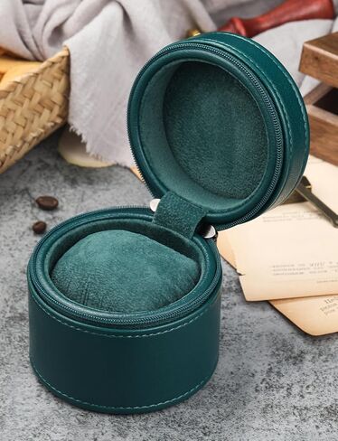 حافظة ساعة سفر جلدية من سان مارتن، صندوق تخزين ساعة واحد، منظم ساعة اسطواني بسحاب قابل للحمل لساعات المعصم والساعات الذكية in Kuwait