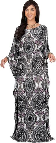 KOH KOH Womens Long Kaftan Boho Print Jersey Flowy Casual Abaya Gown Maxi Dress in Saudi Arabia