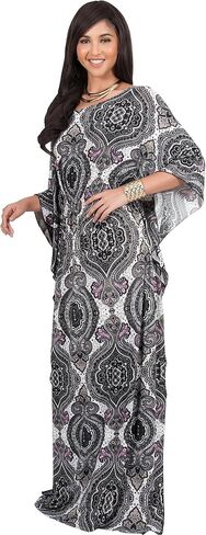 KOH KOH Womens Long Kaftan Boho Print Jersey Flowy Casual Abaya Gown Maxi Dress in Saudi Arabia