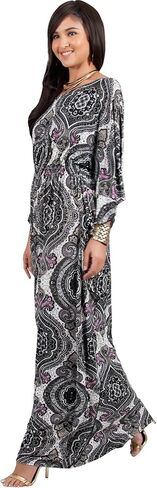 KOH KOH Womens Long Kaftan Boho Print Jersey Flowy Casual Abaya Gown Maxi Dress in Saudi Arabia
