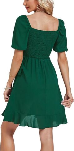 Umenlele Women's Short Sleeve Wrap Ruffle Hem Belted Bodycon Cocktail Wedding Party Mini Short Dress in Saudi Arabia