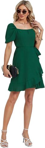 Umenlele Women's Short Sleeve Wrap Ruffle Hem Belted Bodycon Cocktail Wedding Party Mini Short Dress in Saudi Arabia