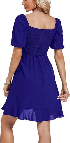 Umenlele Women's Short Sleeve Wrap Ruffle Hem Belted Bodycon Cocktail Wedding Party Mini Short Dress in Saudi Arabia