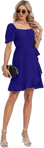Umenlele Women's Short Sleeve Wrap Ruffle Hem Belted Bodycon Cocktail Wedding Party Mini Short Dress in Saudi Arabia