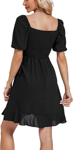 Umenlele Women's Short Sleeve Wrap Ruffle Hem Belted Bodycon Cocktail Wedding Party Mini Short Dress in Saudi Arabia