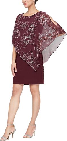 S.L. Fashions Women's Short Floral Shimmer Overlay Cape Dress in Saudi Arabia