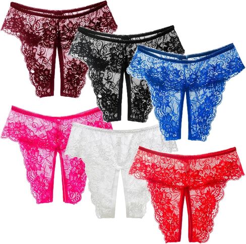 6 قطع من الملابس الداخلية النسائية ذات الدانتيل، منخفضة الارتفاع بدون عرض، سراويل بيكيني محب ناعمة in Kuwait