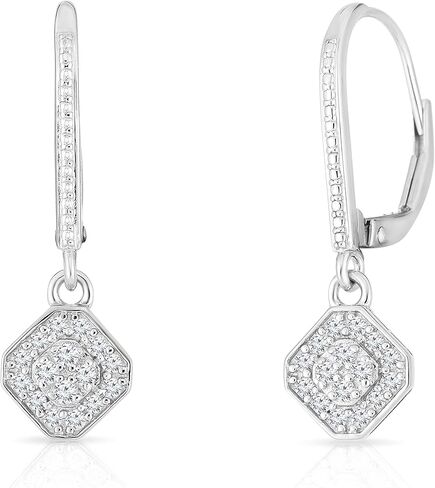 Natalia Drake Drop Dangle Leverback Bridal 1/4 Cttw Diamond Earrings for Women in Rhodium Plated Sterling Silver, Sterling Silver, Diamond in Kuwait