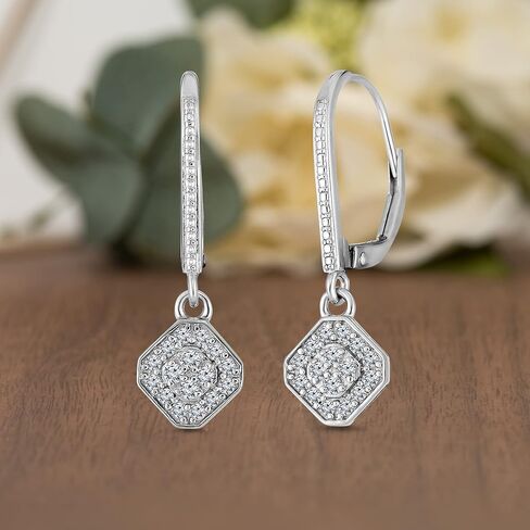 Natalia Drake Drop Dangle Leverback Bridal 1/4 Cttw Diamond Earrings for Women in Rhodium Plated Sterling Silver, Sterling Silver, Diamond in Kuwait