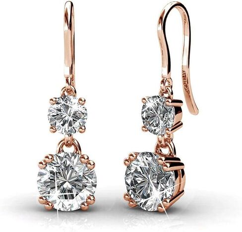 Cate & Chloe Kadence White Gold Dangle Earrings, 18k White Gold Plated Earrings with Crystals, Women's Round Cut Crystal Earrings in Saudi Arabia