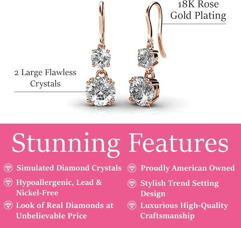 Cate & Chloe Kadence White Gold Dangle Earrings, 18k White Gold Plated Earrings with Crystals, Women's Round Cut Crystal Earrings in Saudi Arabia