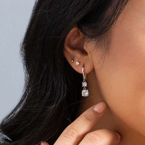 Cate & Chloe Kadence White Gold Dangle Earrings, 18k White Gold Plated Earrings with Crystals, Women's Round Cut Crystal Earrings in Saudi Arabia