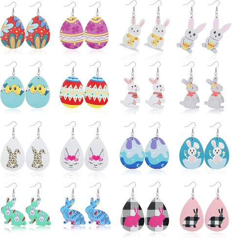 مجموعة أقراط من الجلد الصناعي مكونة من 16 زوجًا من JeryWe للنساء أقراط متدلية على شكل قطرة دمعة خفيفة الوزن مصنوعة يدويًا هدية مجوهرات in Kuwait