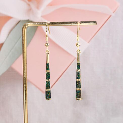 CiNily Dangle Earring-Opal Drop Earrings Silver Plated or Gold Plated Dangle Bar Earrings Opal Jewelry for Women Gems Earrings 2 1/8" in Saudi Arabia