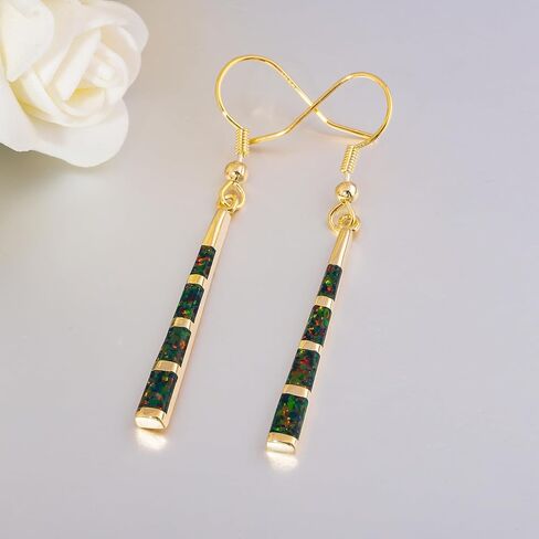 CiNily Dangle Earring-Opal Drop Earrings Silver Plated or Gold Plated Dangle Bar Earrings Opal Jewelry for Women Gems Earrings 2 1/8" in Saudi Arabia
