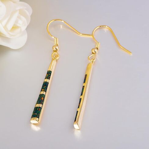 CiNily Dangle Earring-Opal Drop Earrings Silver Plated or Gold Plated Dangle Bar Earrings Opal Jewelry for Women Gems Earrings 2 1/8" in Saudi Arabia