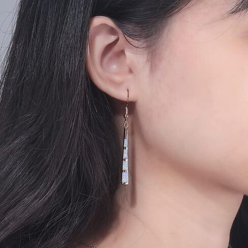 CiNily Dangle Earring-Opal Drop Earrings Silver Plated or Gold Plated Dangle Bar Earrings Opal Jewelry for Women Gems Earrings 2 1/8" in Saudi Arabia